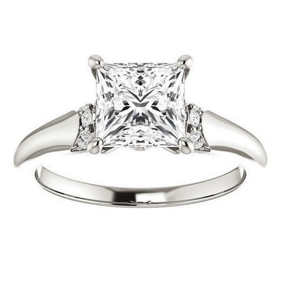 3.0Carat -8.0mm Princess Moissanite Accented Engagement Ring - Picture 1 of 15